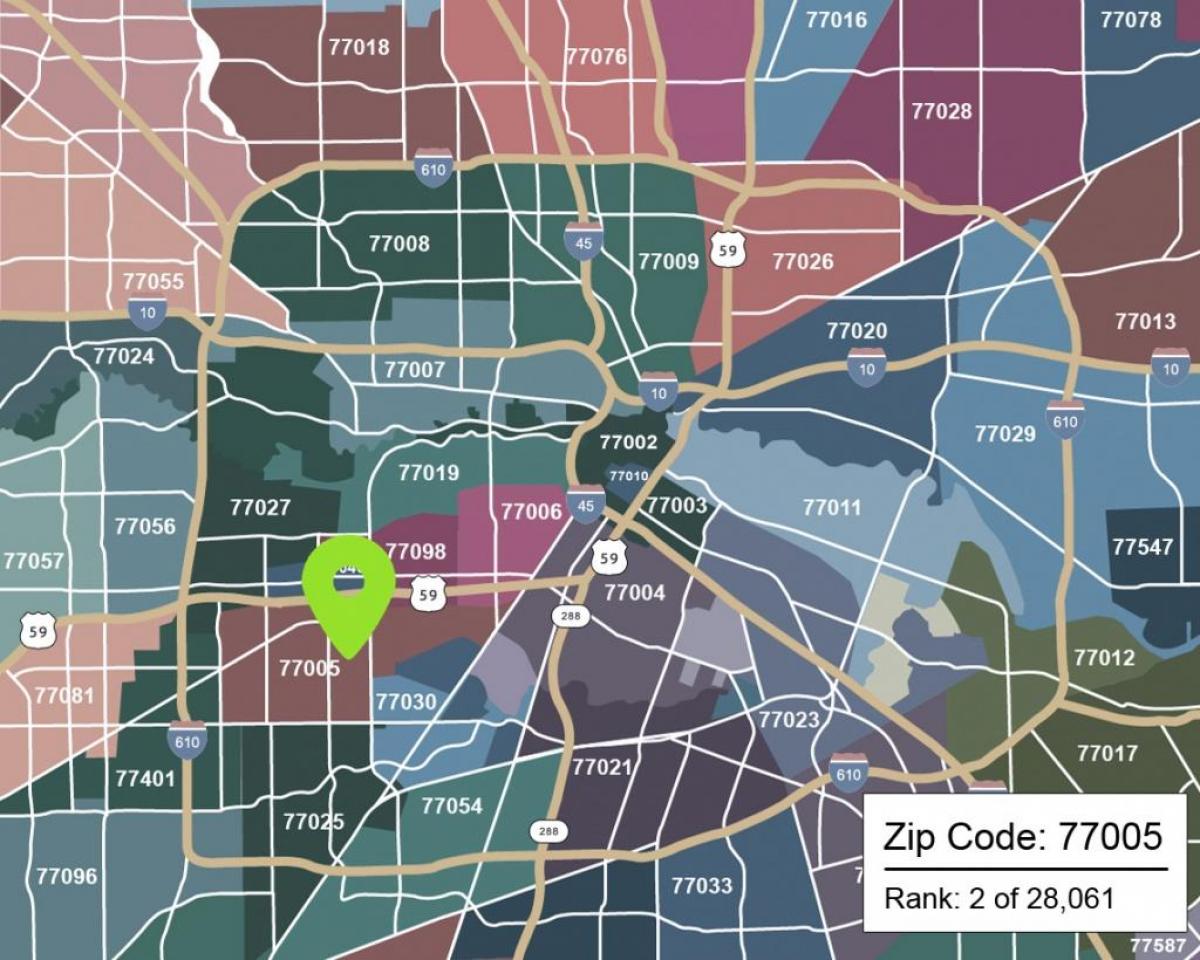 Houston hartë me zip codes